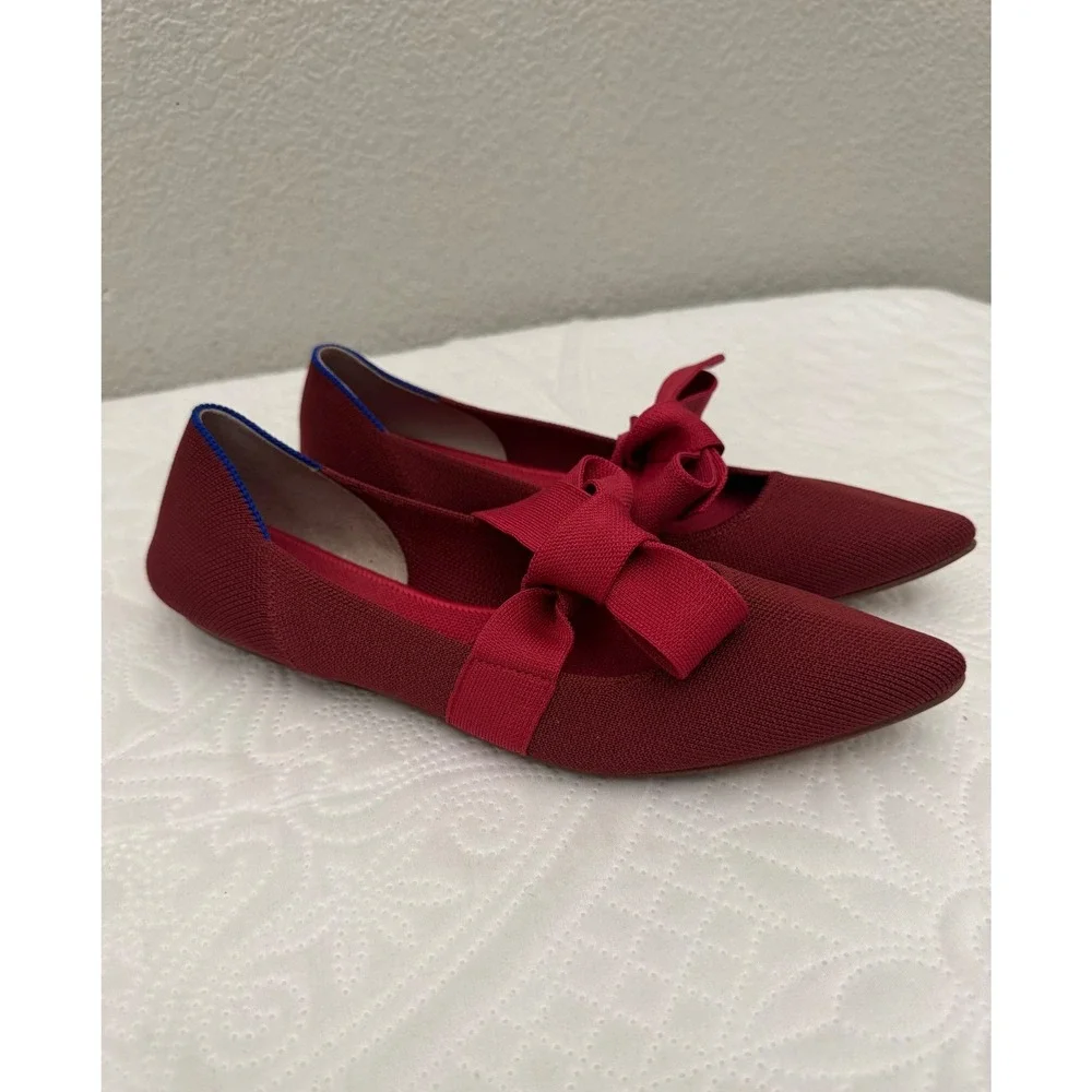 Rothy's Bow Tie Mary Jane Pointed Toe Flats Shoes Red Size 8.5
